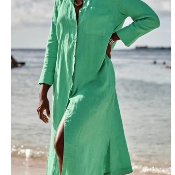 J JILL 💯LINEN A-LINE MIDI DRESS WITH POCKETS LP NWOT - Picture 4 of 5